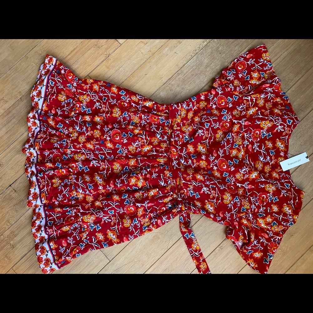 Medium red floral faux wrap dress NWT